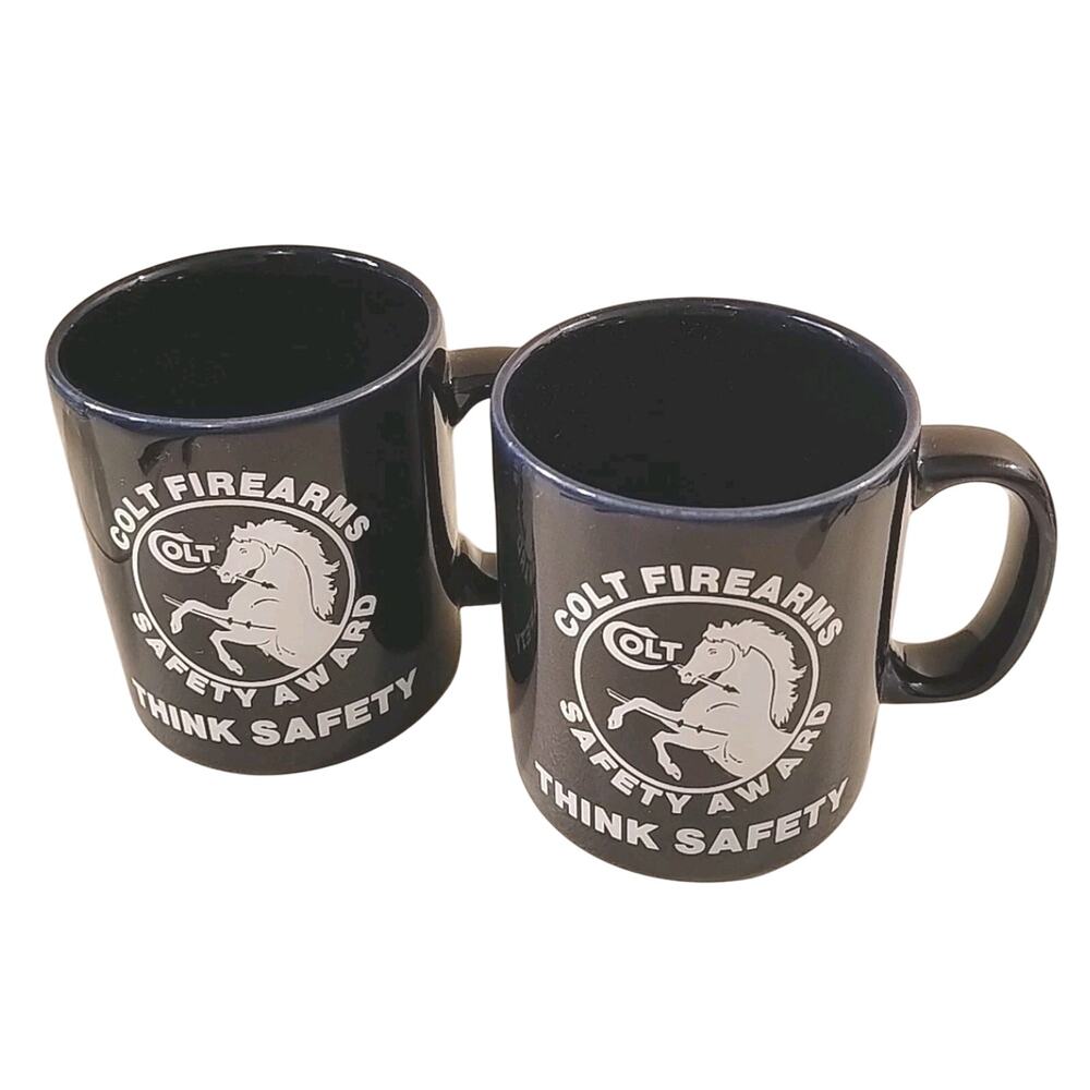 Staffordshire Kilncraft England Colt Gun‎ Firearms 2 Safety Horse Blue Mugs Cups